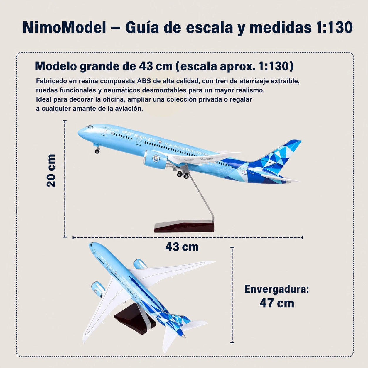 Maqueta Boeing 787 Etihad Airways Manchester City Edition a escala 1:130