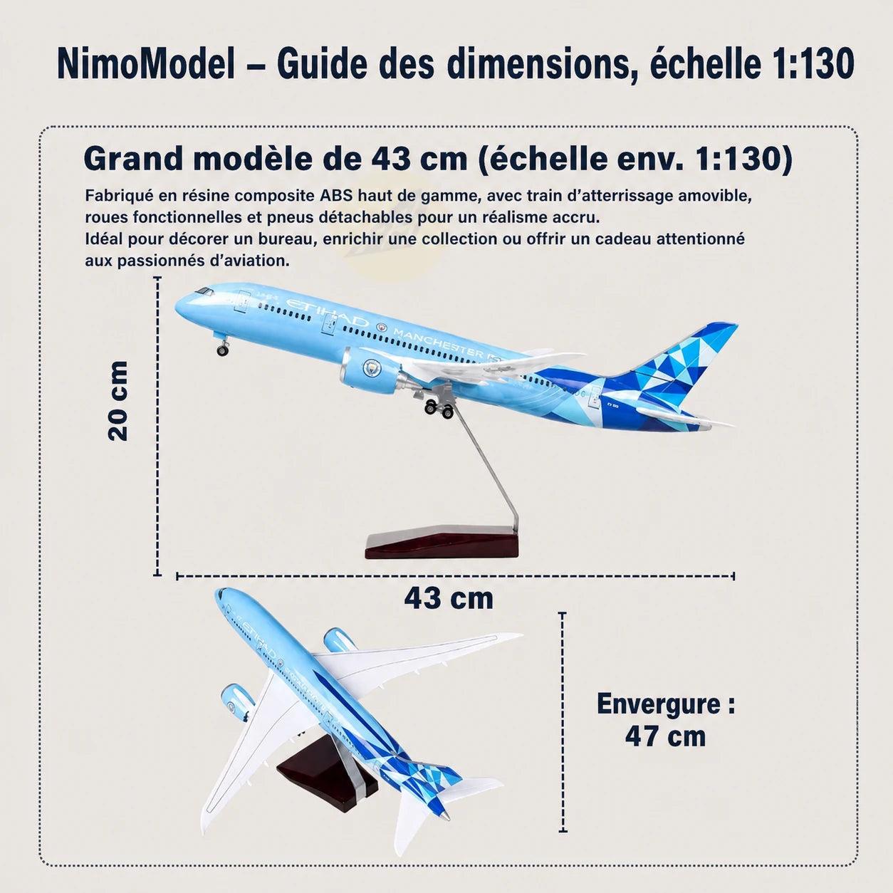 Modèle réduit Boeing 787 Etihad Airways – Édition Manchester City, échelle 1:130