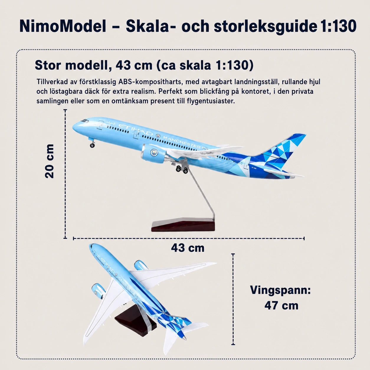 Etihad Airways Boeing 787 Manchester City Edition skalenlig modell 1:130