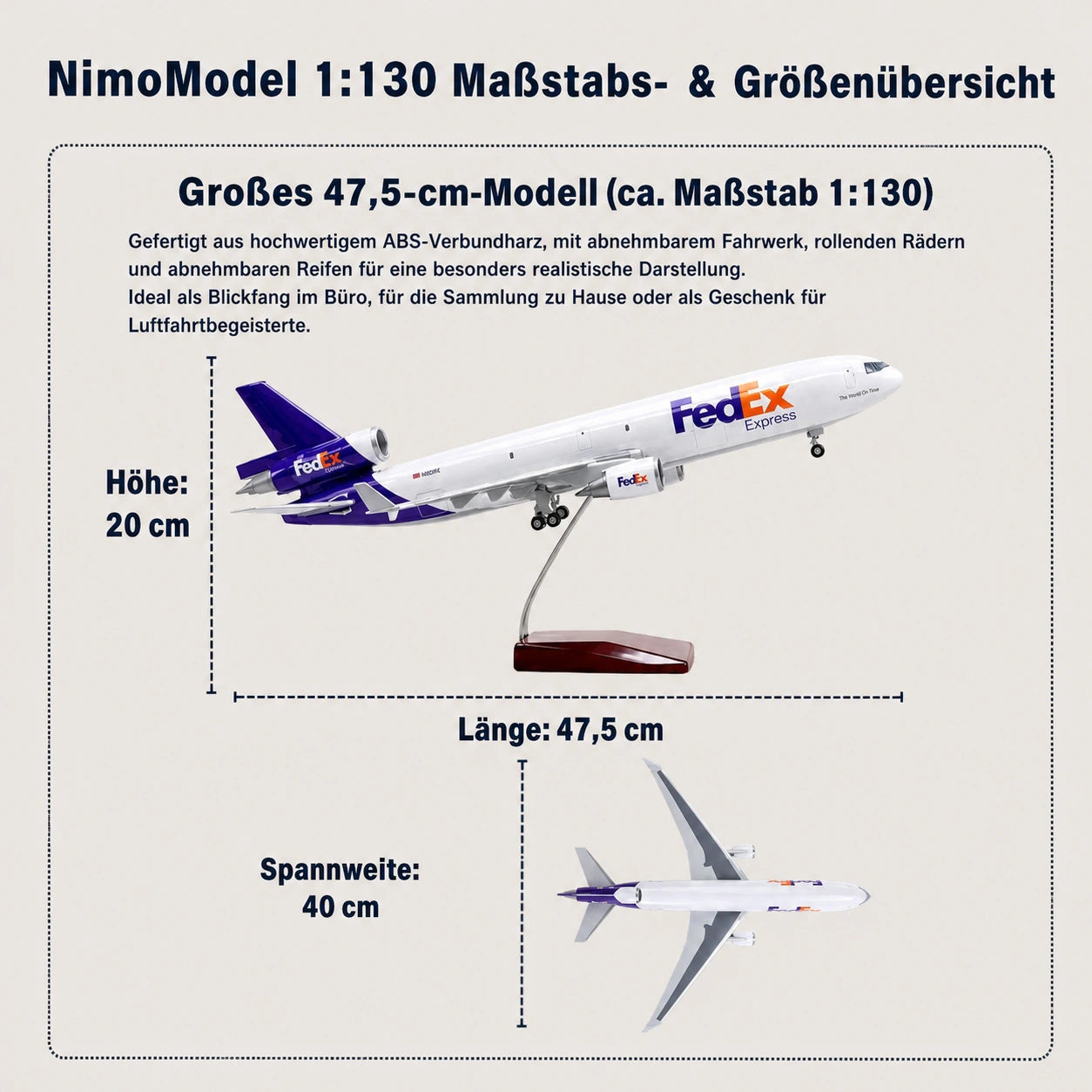 FedEx McDonnell Douglas MD-11 Modell im Maßstab 1:130