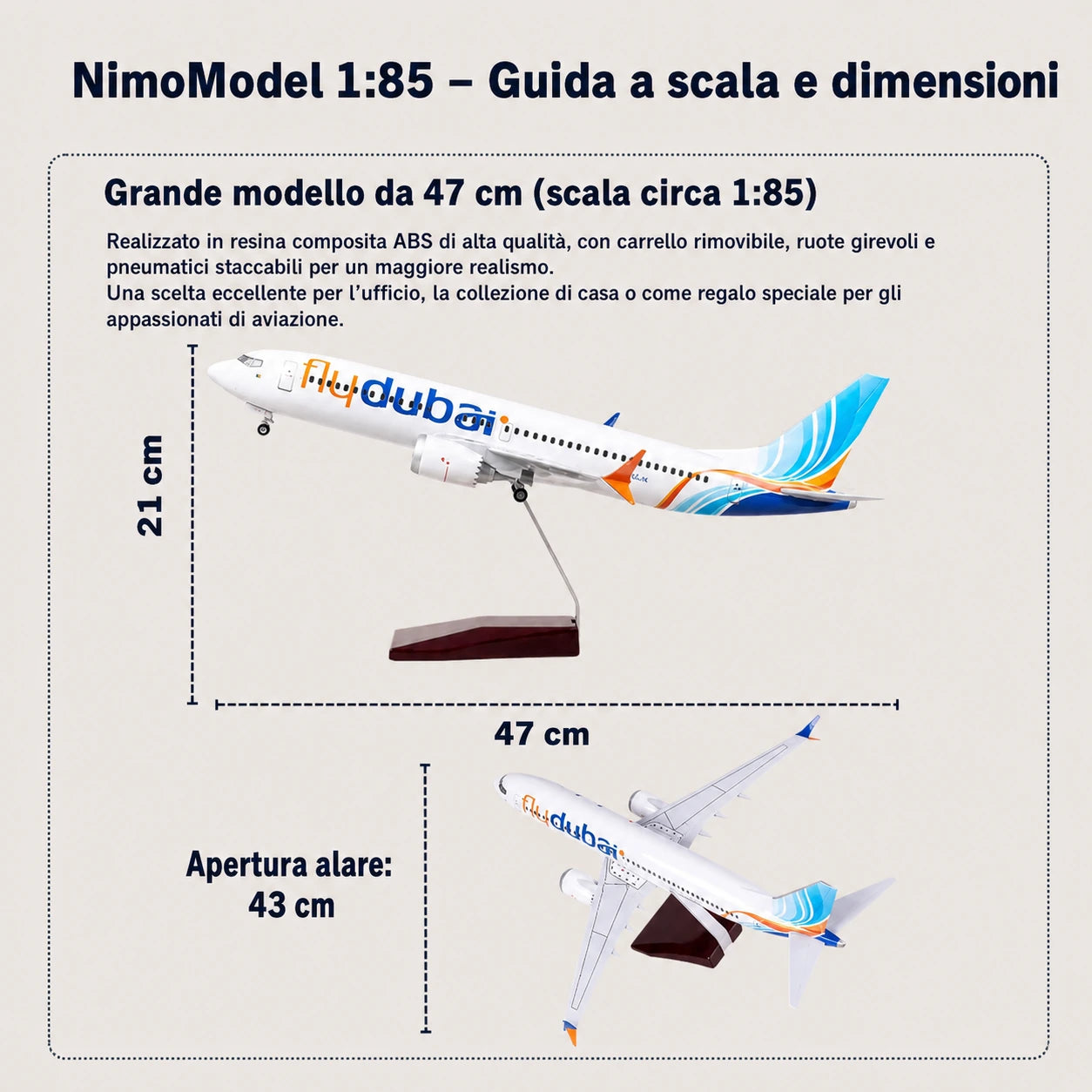 Modello flydubai Boeing 737 in scala 1:85