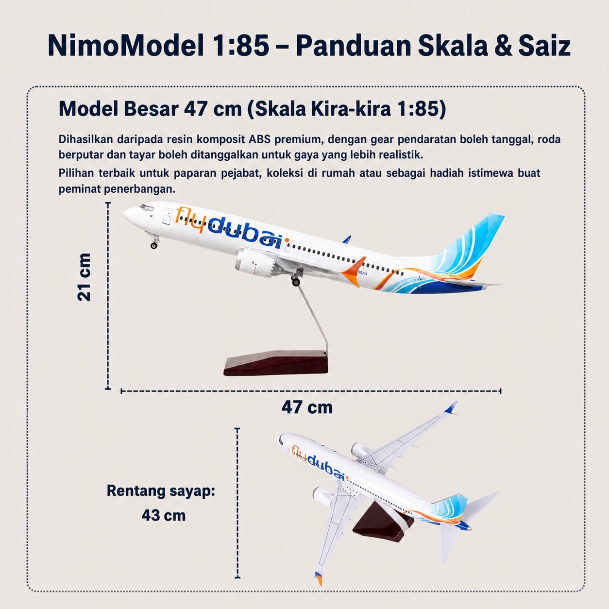 Model flydubai Boeing 737 Skala 1:85