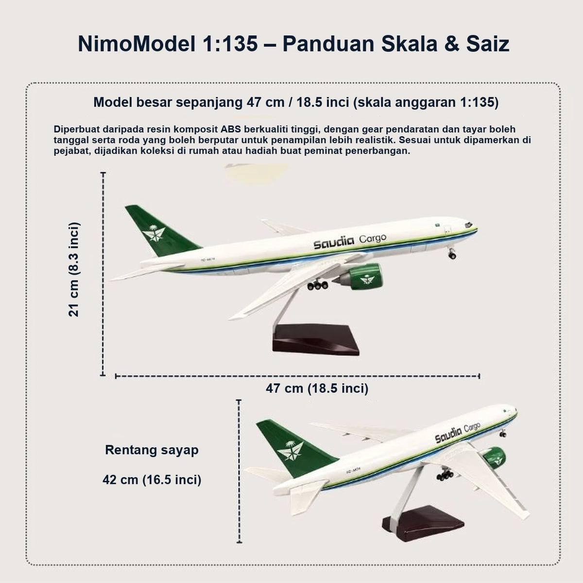 Panduan saiz dan ciri produk