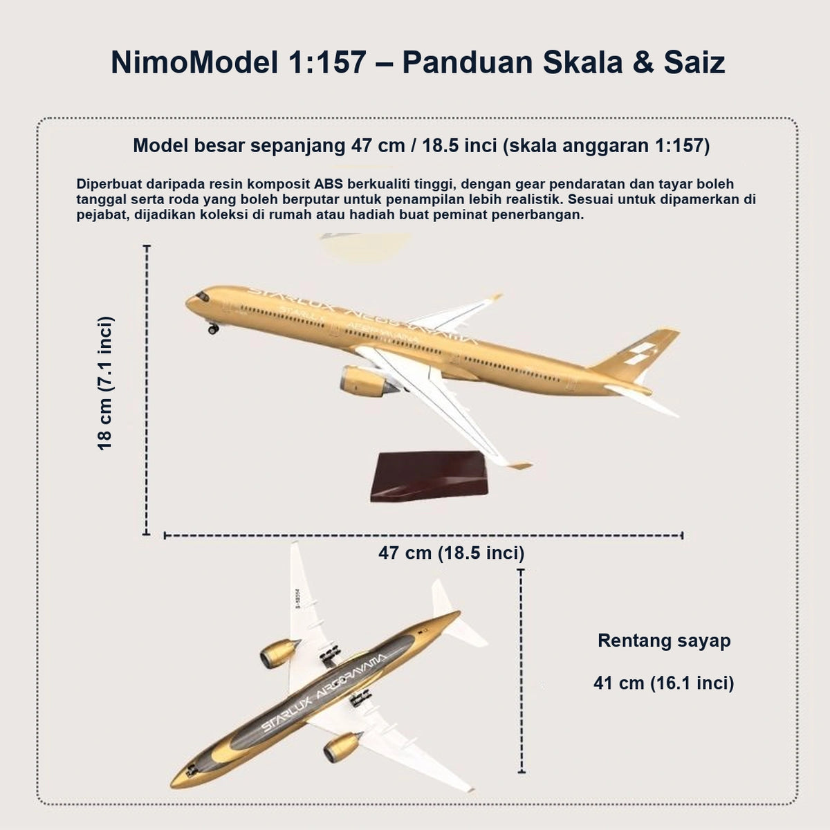 Panduan saiz dan ciri produk
