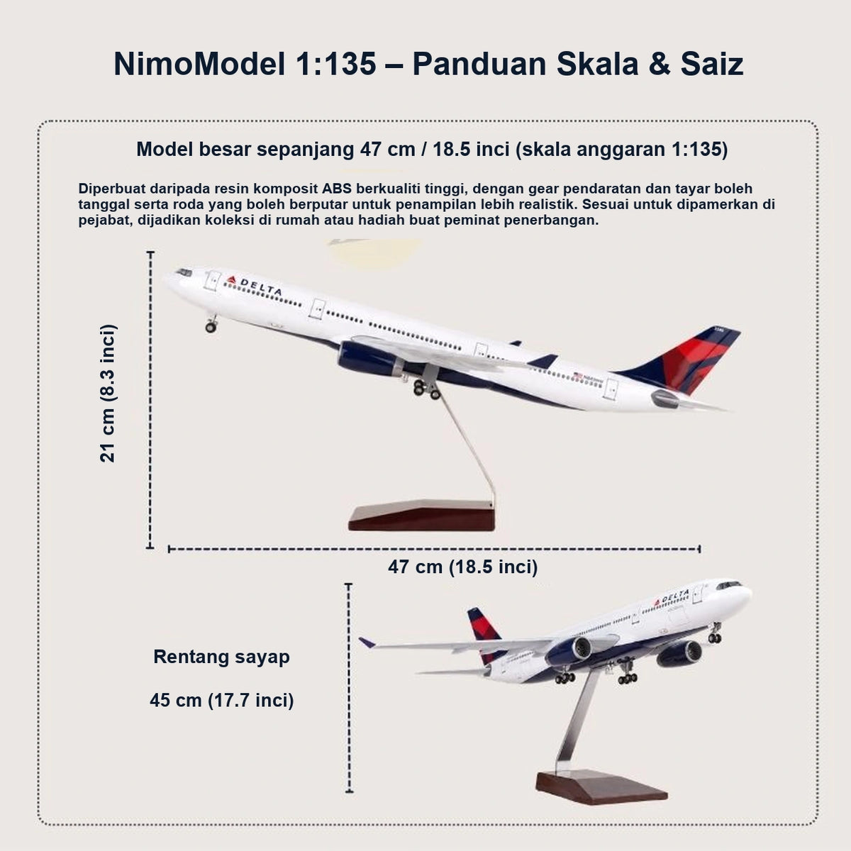 Panduan saiz dan ciri produk
