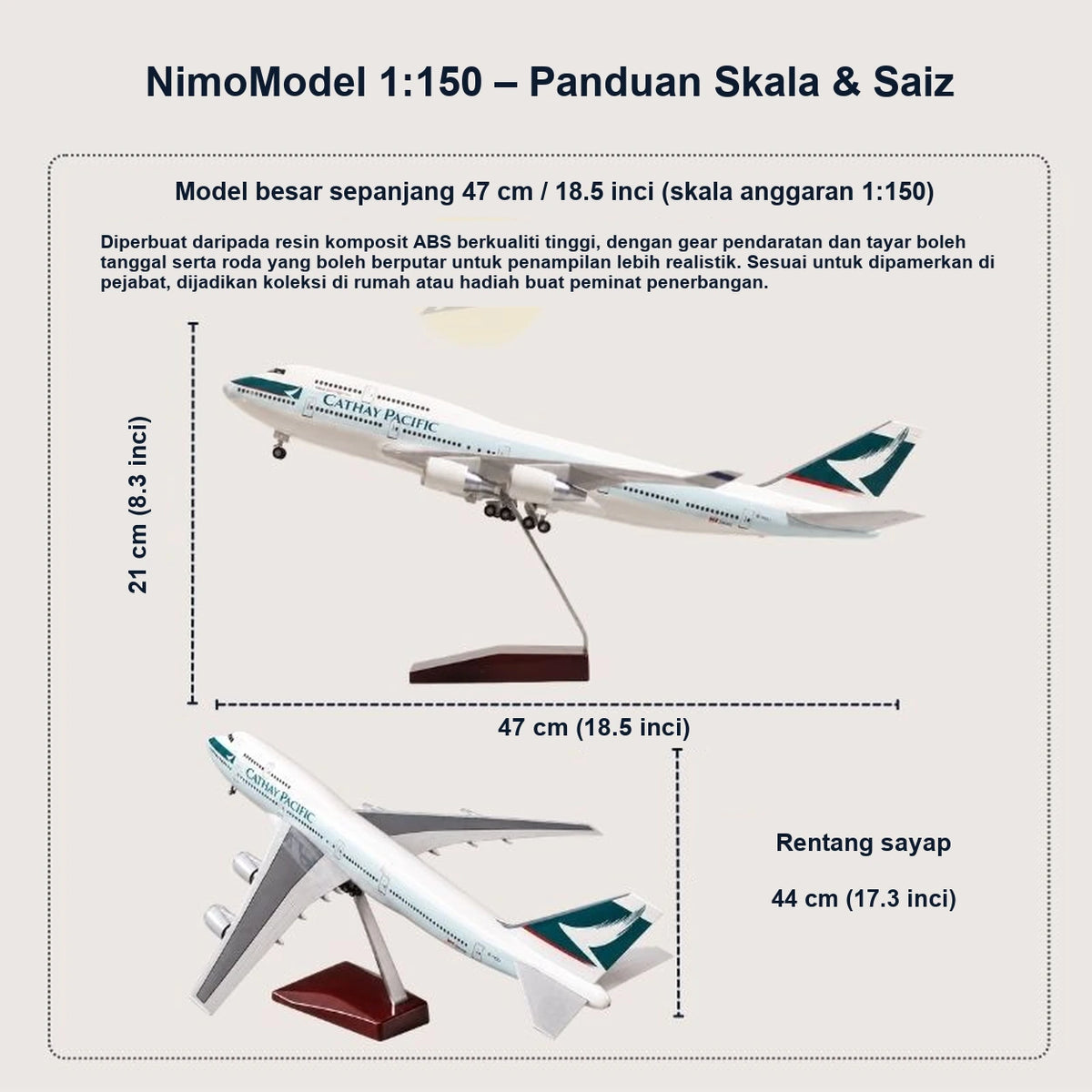 Panduan saiz dan ciri produk