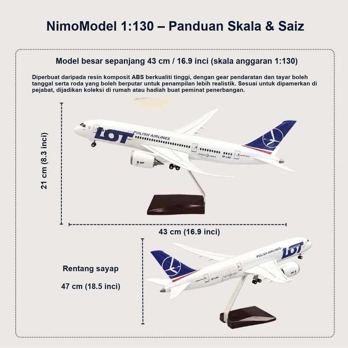 Panduan saiz dan ciri produk