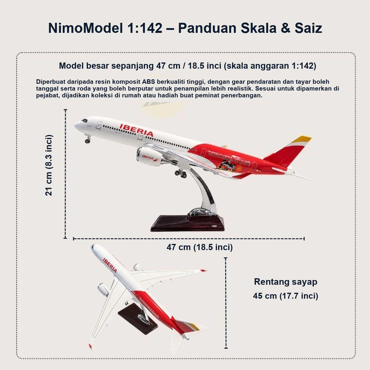 Panduan saiz dan ciri produk