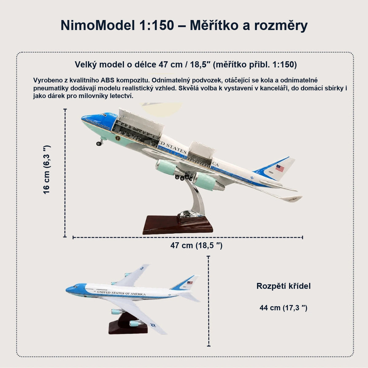Model US Air Force One Boeing 747 v měřítku 1:150