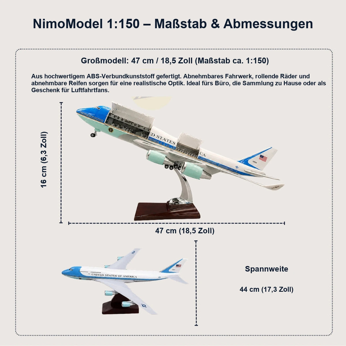 US Air Force One Boeing 747 Modell im Maßstab 1:150