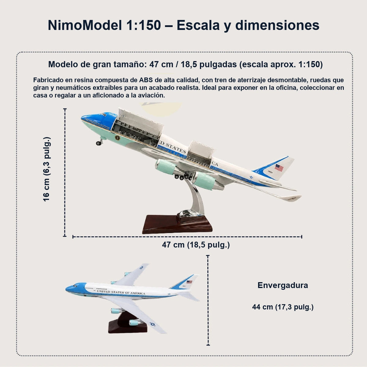 Modelo US Air Force One Boeing 747 a escala 1:150