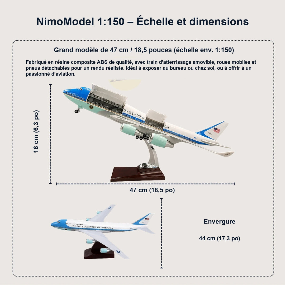 Maquette US Air Force One Boeing 747 à l’échelle 1:150