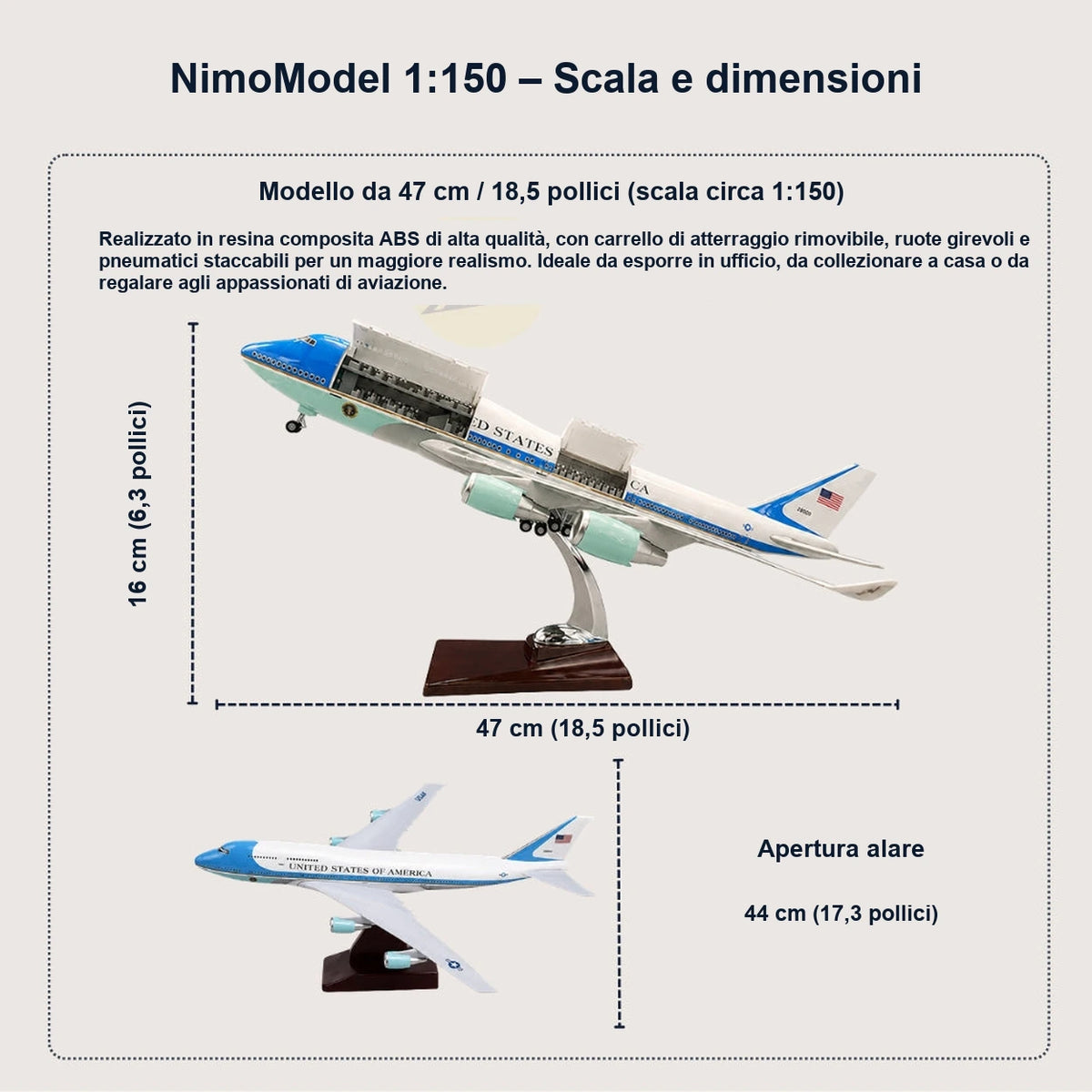 Modello US Air Force One Boeing 747 in scala 1:150