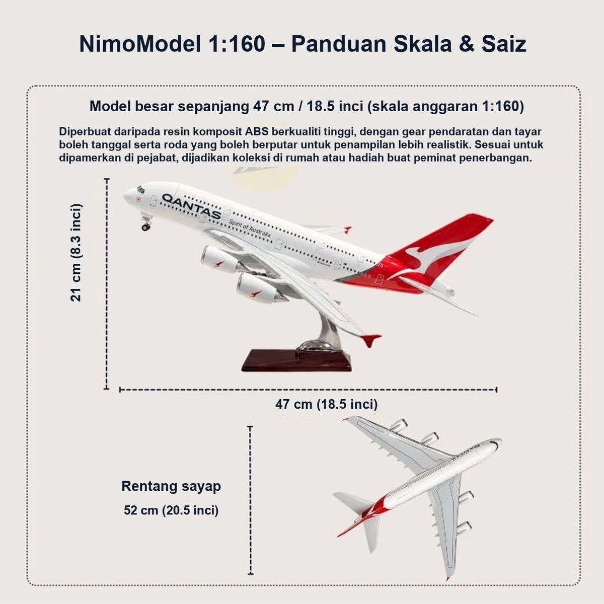 Panduan saiz dan ciri produk