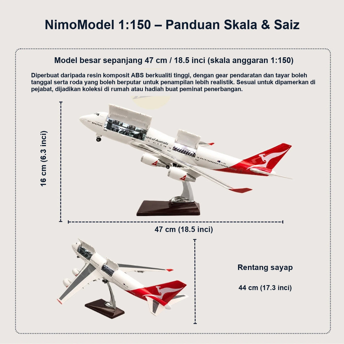 Model Qantas Boeing 747-400 Skala 1:150