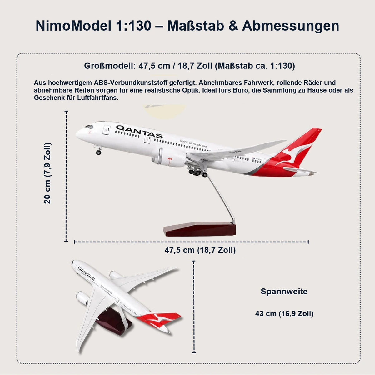 Qantas Boeing 787-9 Dreamliner Modell im Maßstab 1:130