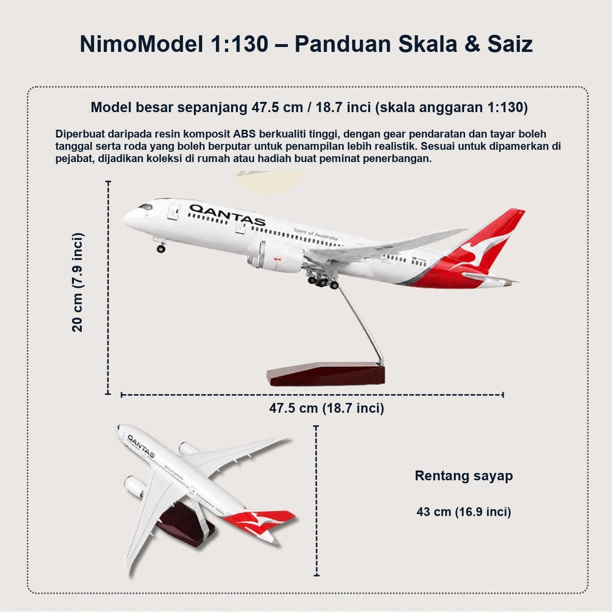 Model Qantas Boeing 787-9 Dreamliner Skala 1:130