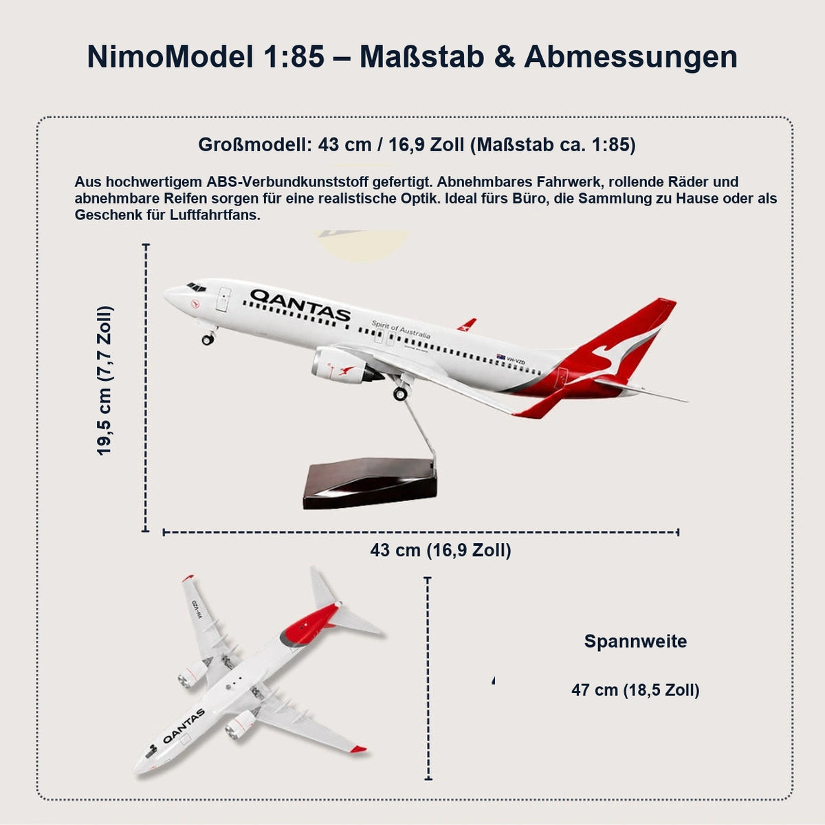 Qantas Boeing 737-800 Modell im Maßstab 1:85