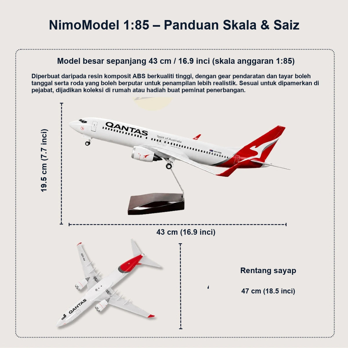 Panduan saiz dan ciri produk