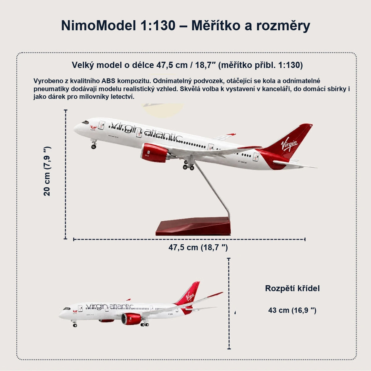 Model Virgin Atlantic Boeing 787-9 Dreamliner v měřítku 1:130