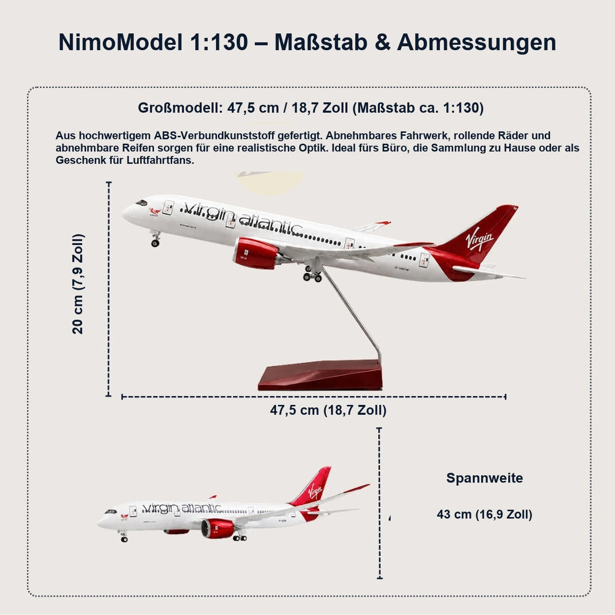 Virgin Atlantic Boeing 787-9 Dreamliner Modell im Maßstab 1:130