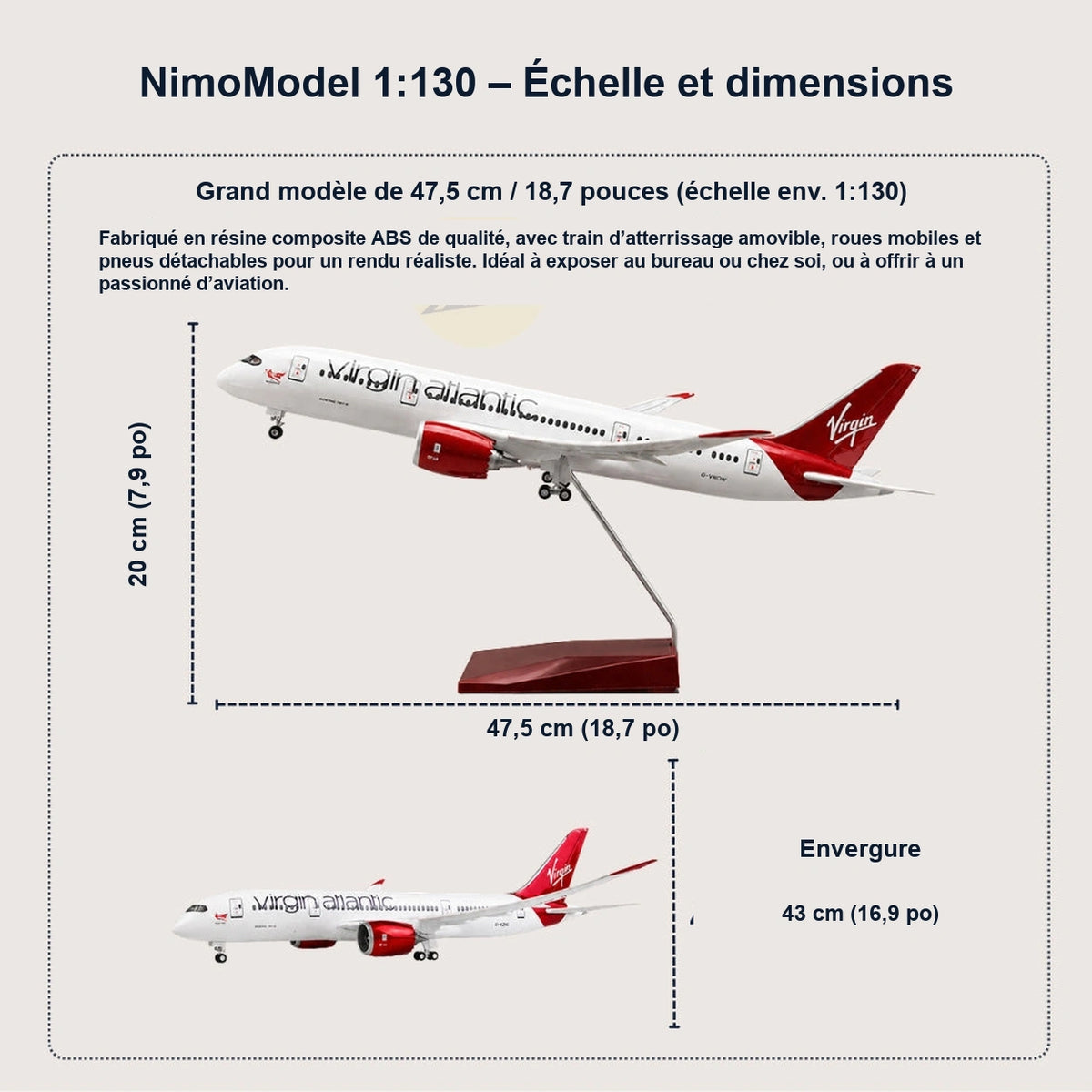 Maquette Virgin Atlantic Boeing 787-9 Dreamliner à l’échelle 1:130
