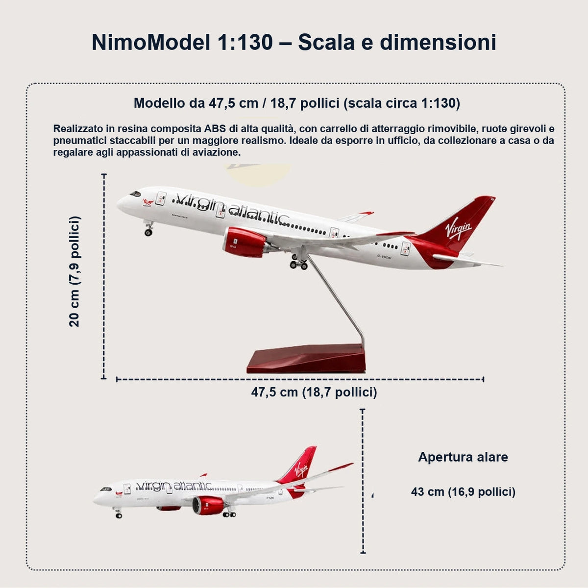 Modello Virgin Atlantic Boeing 787-9 Dreamliner in scala 1:130