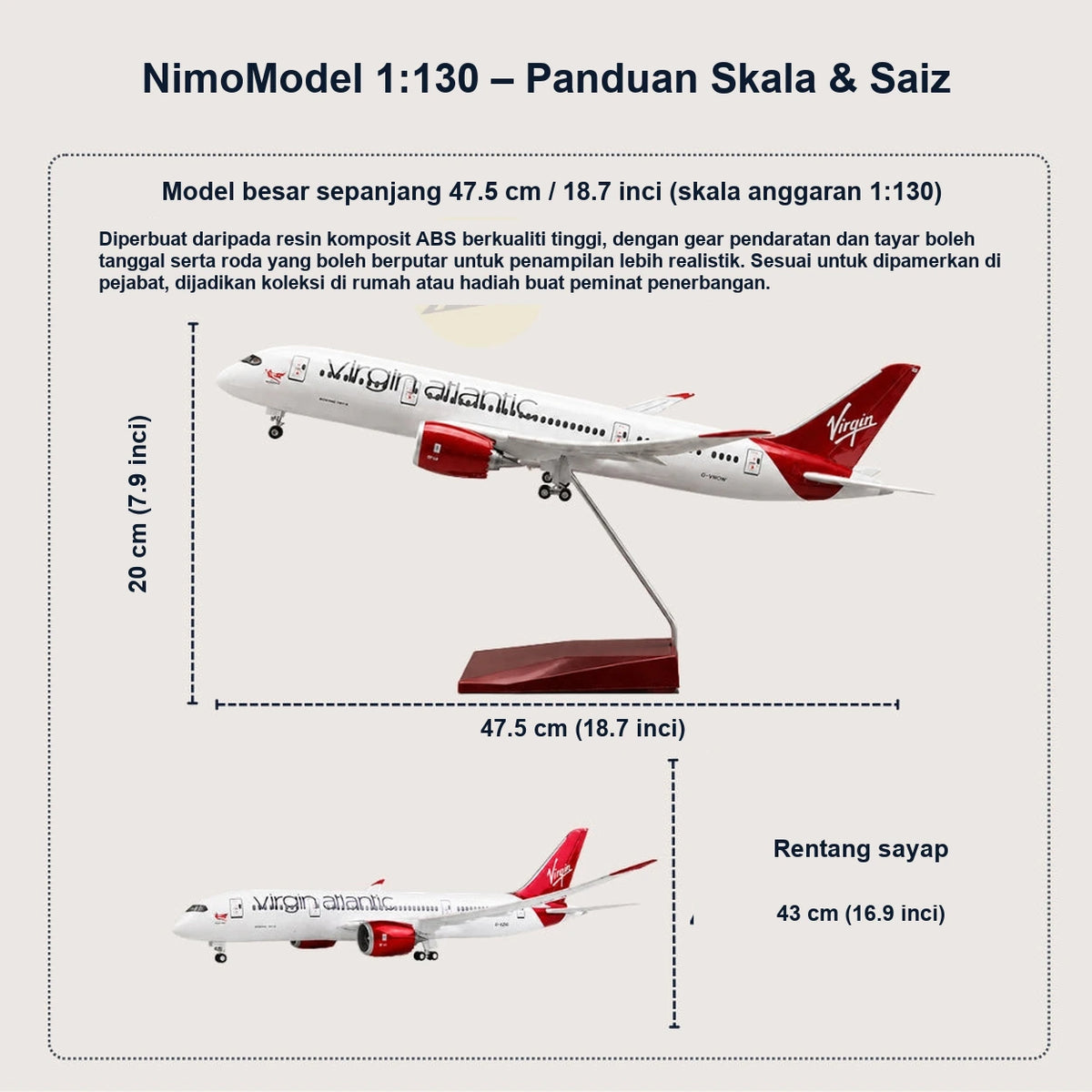 Model Virgin Atlantic Boeing 787-9 Dreamliner Skala 1:130