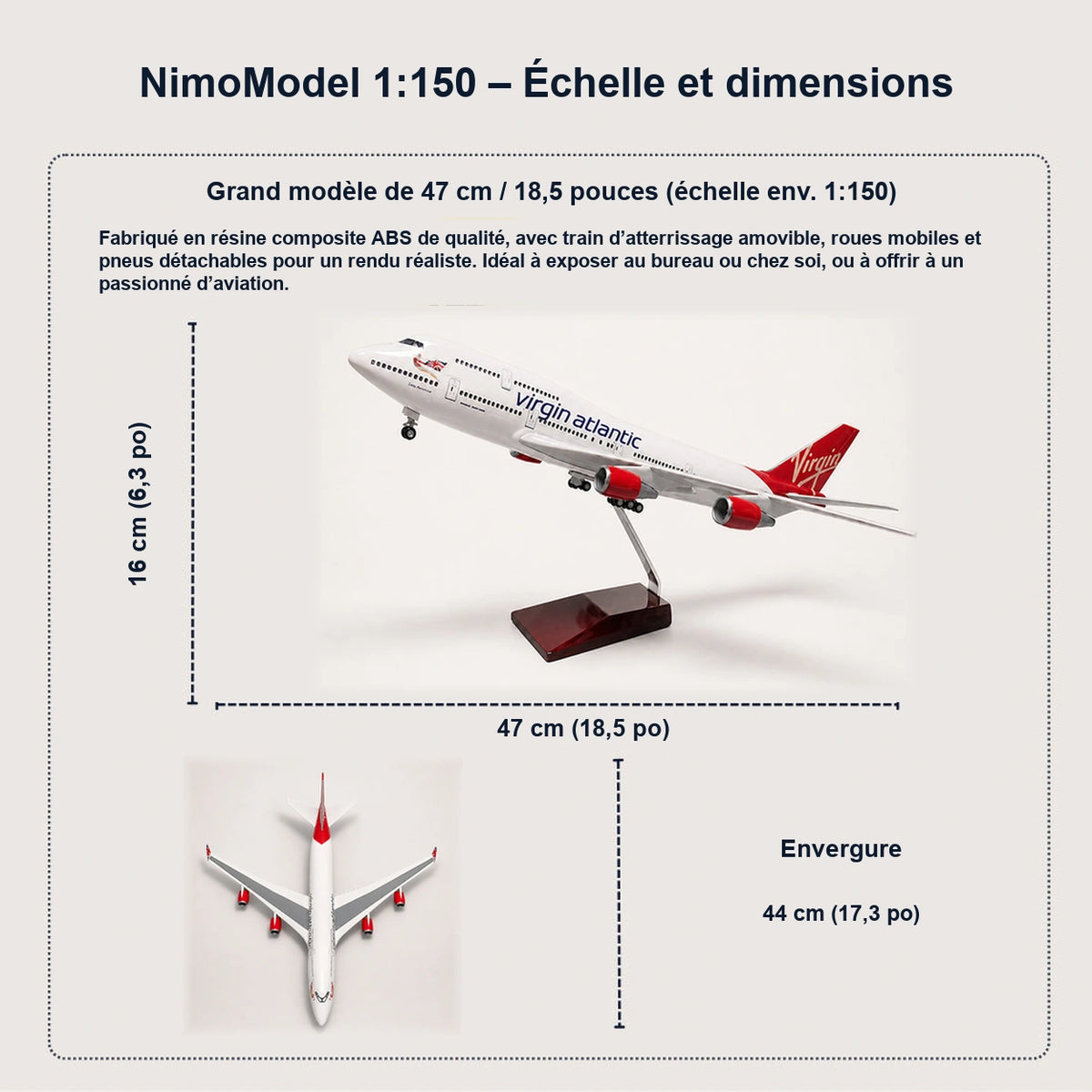 Maquette Virgin Atlantic Boeing 747-400 à l’échelle 1:150