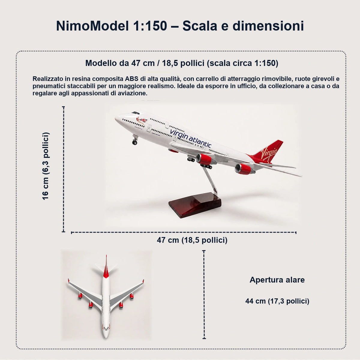 Modello Virgin Atlantic Boeing 747-400 in scala 1:150