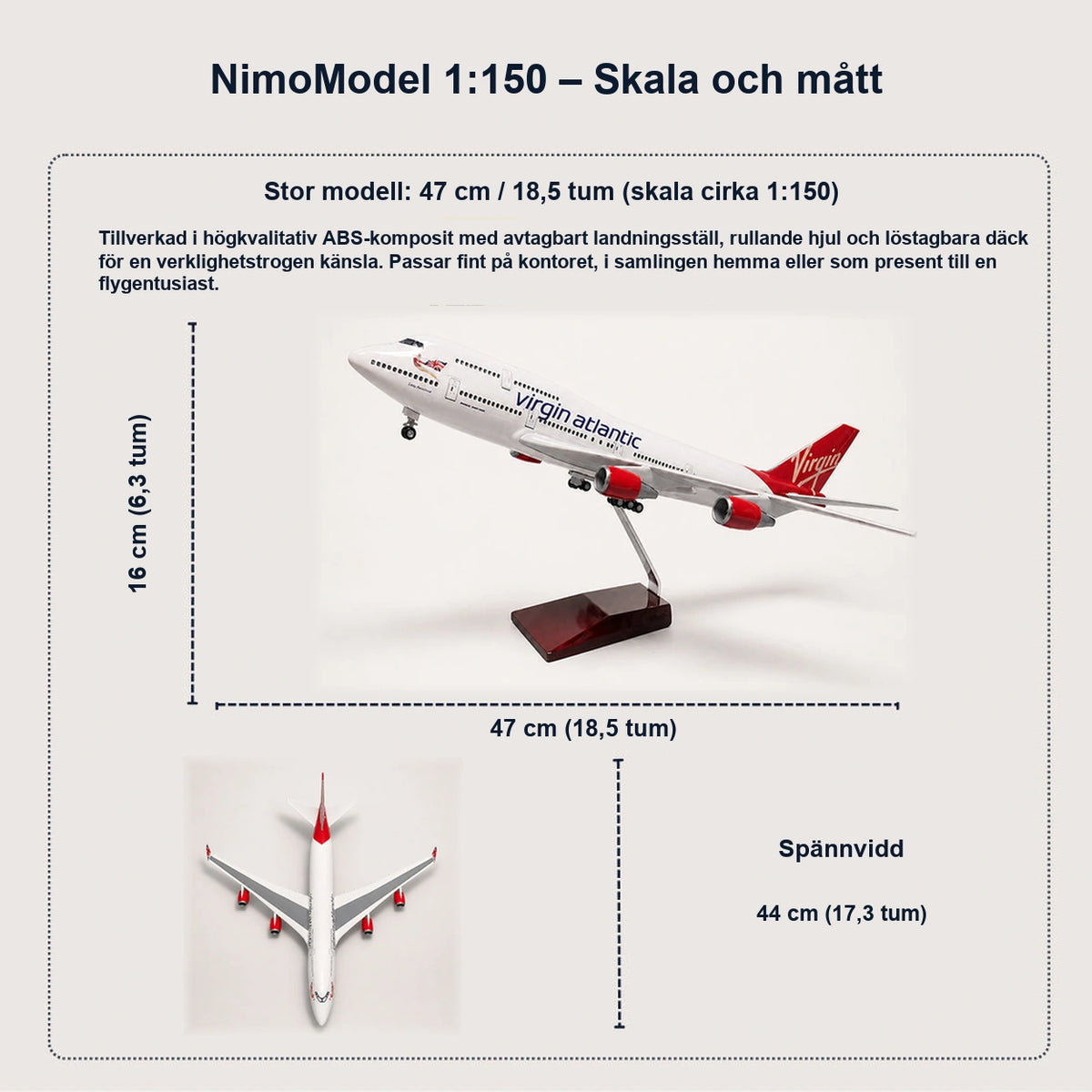 Virgin Atlantic Boeing 747-400-modell i skala 1:150