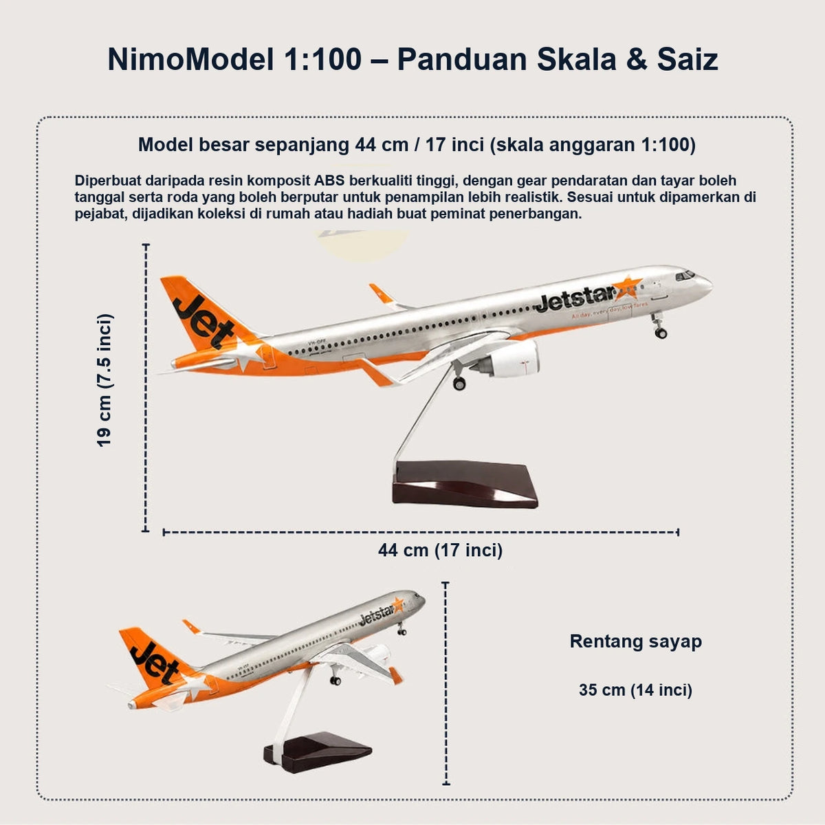 Panduan saiz dan ciri produk