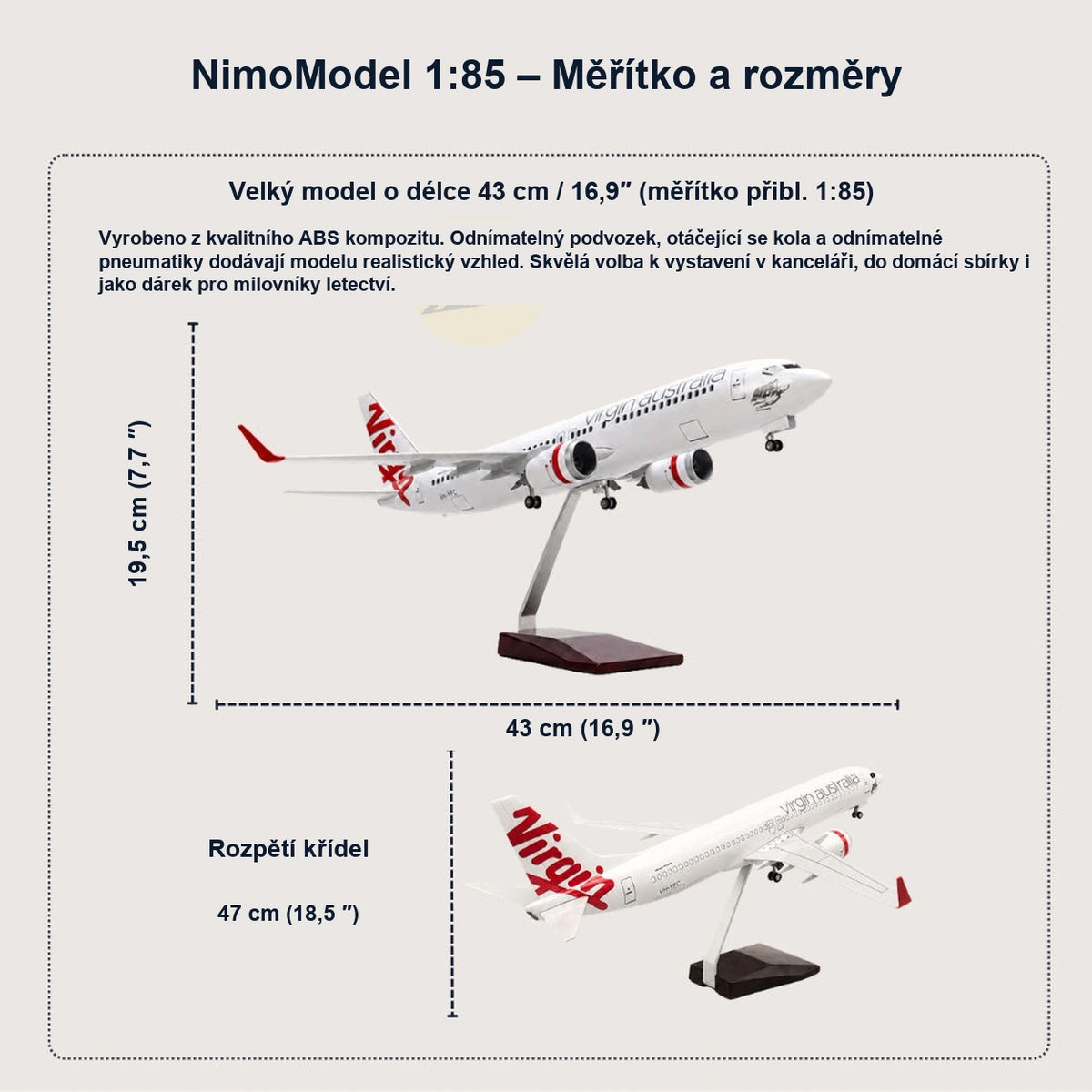 Model Virgin Australia Boeing 737-800 v měřítku 1:85