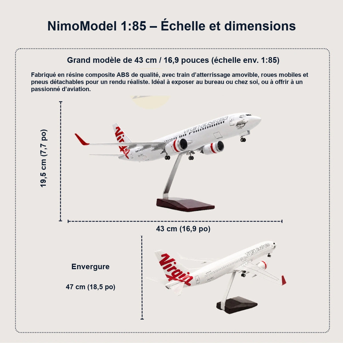 Maquette Virgin Australia Boeing 737-800 à l’échelle 1:85