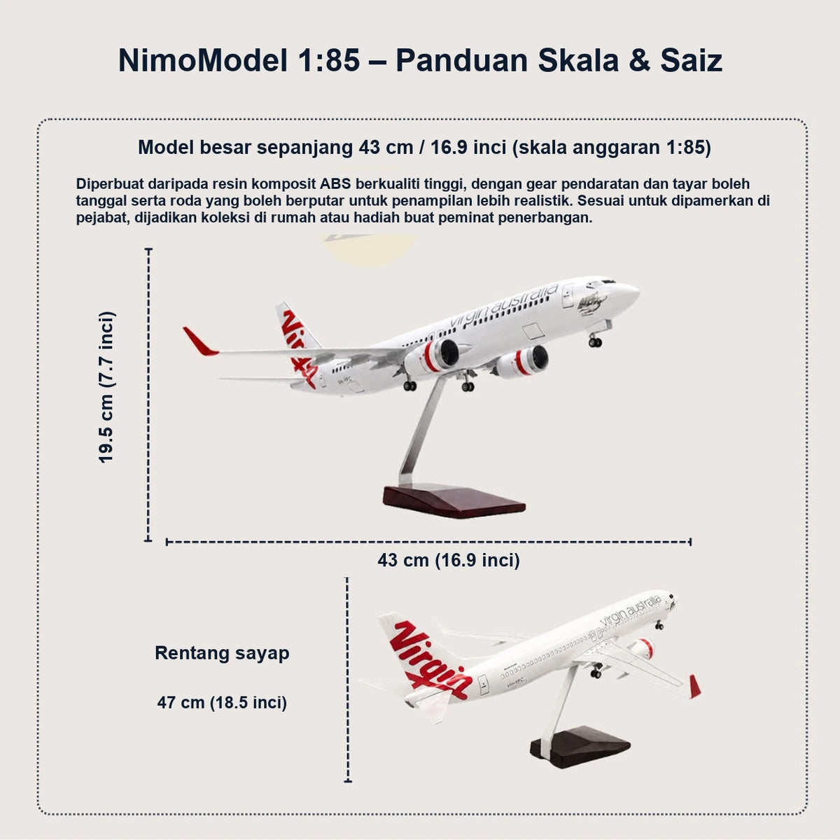 Model Virgin Australia Boeing 737-800 Skala 1:85