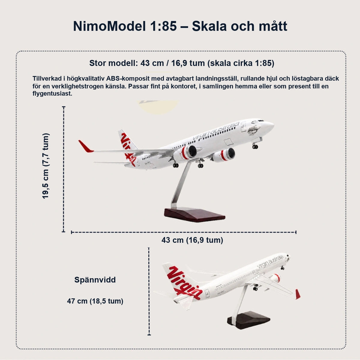 Virgin Australia Boeing 737-800-modell i skala 1:85