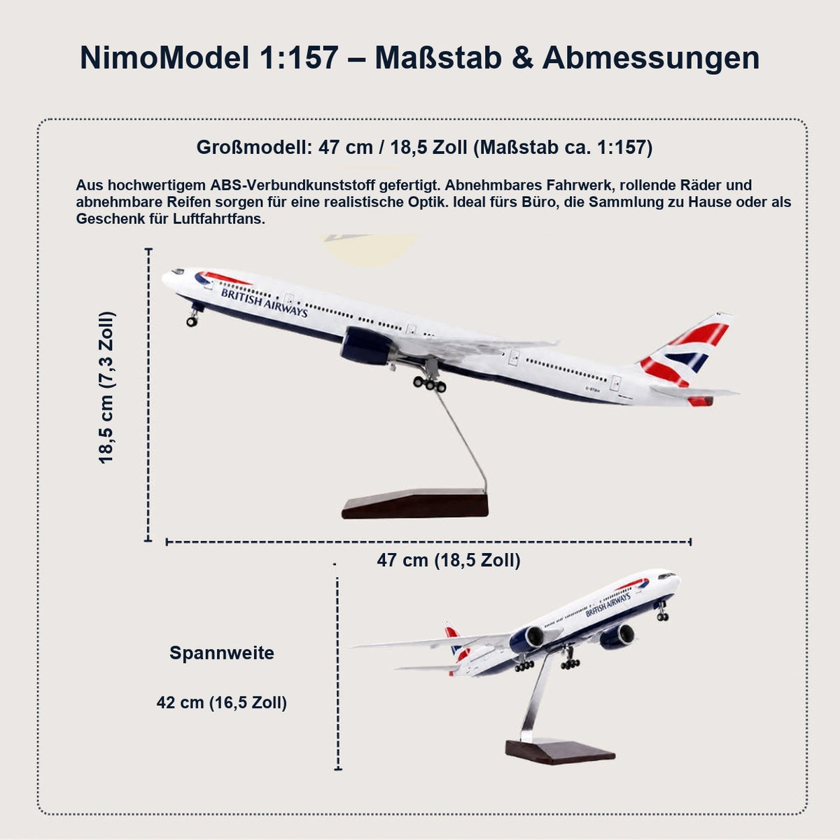 British Airways Boeing 777-300ER Modell im Maßstab 1:157