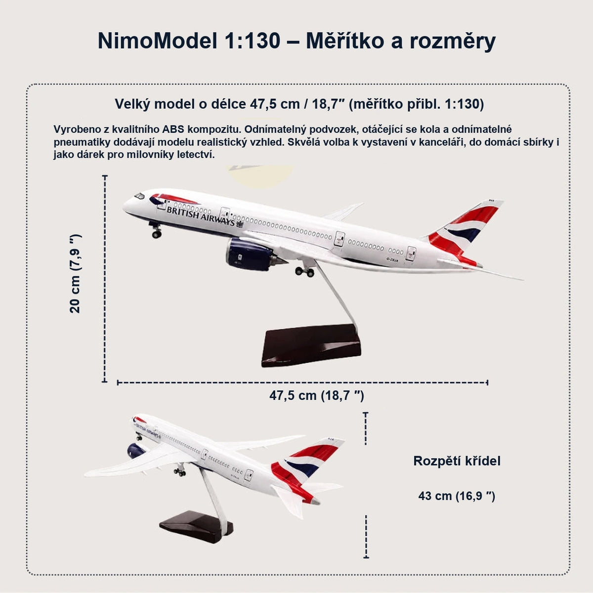 Model British Airways Boeing 787-9 v měřítku 1:130