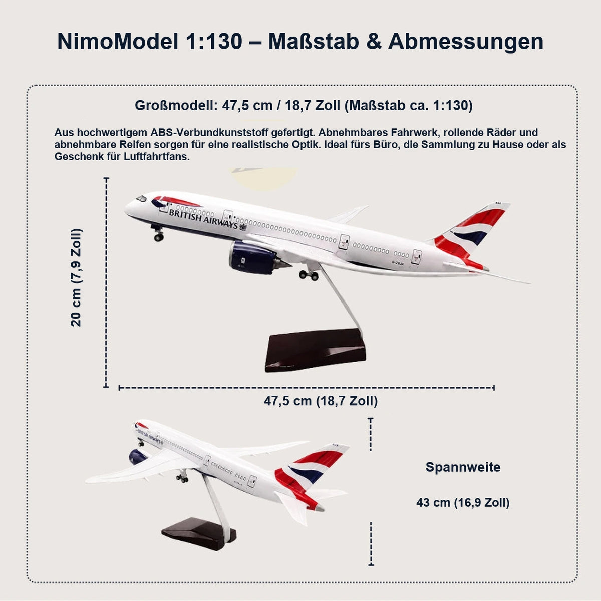 British Airways Boeing 787-9 Modell im Maßstab 1:130