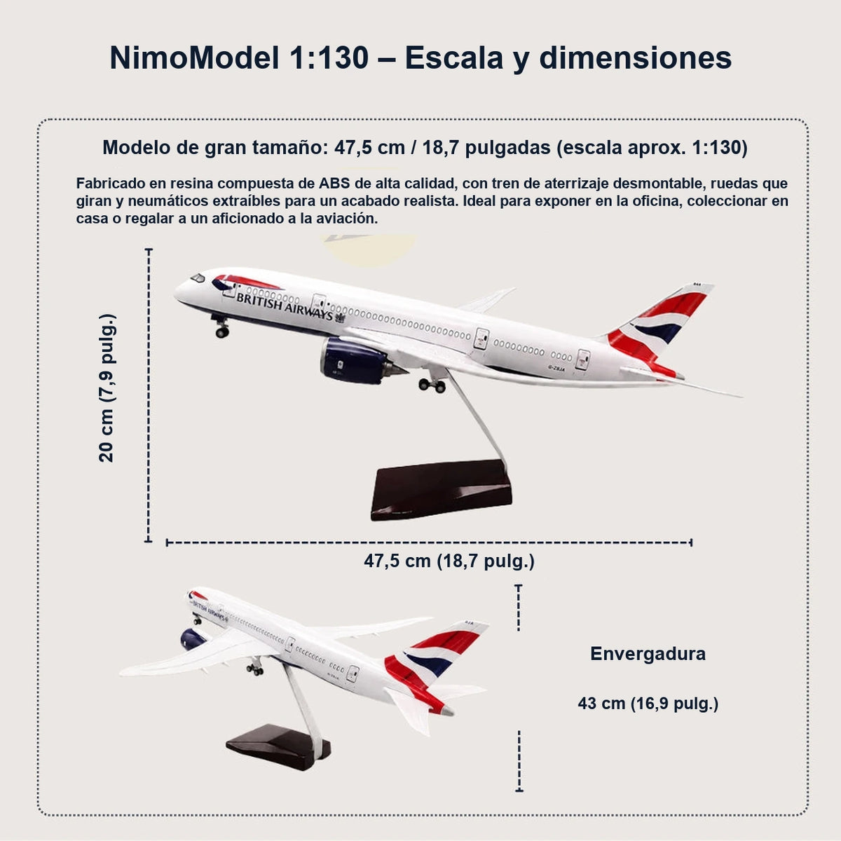 Modelo British Airways Boeing 787-9 a escala 1:130