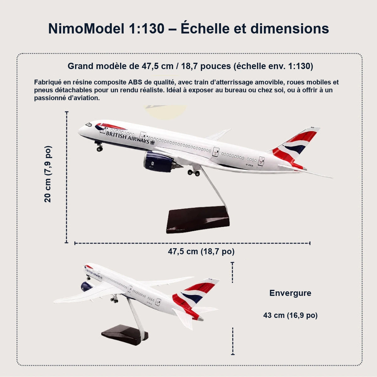 Maquette British Airways Boeing 787-9 à l’échelle 1:130