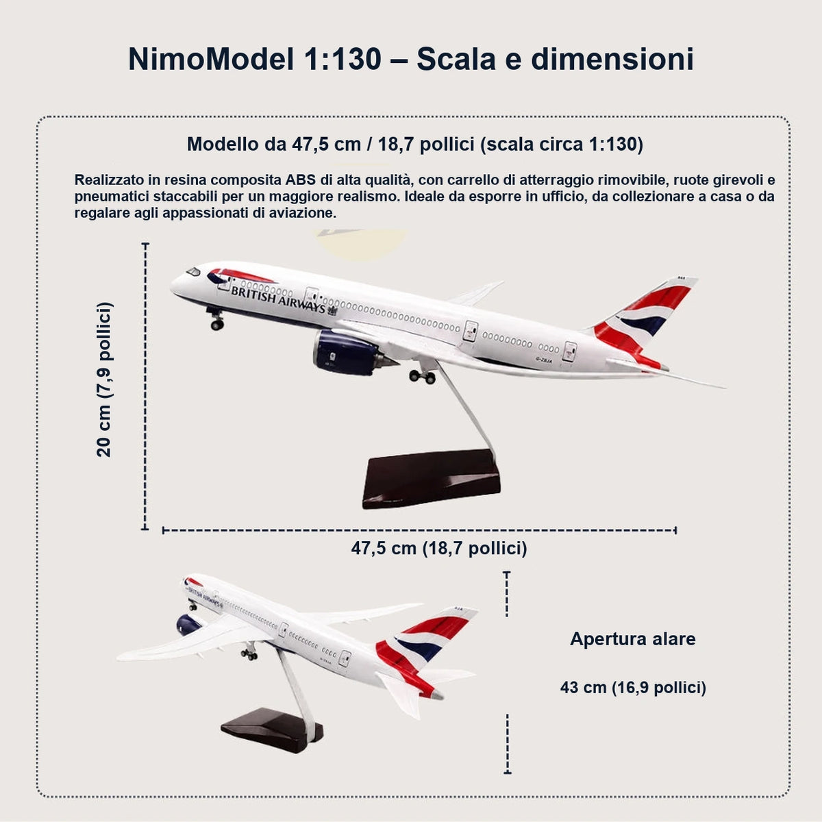 Modello British Airways Boeing 787-9 in scala 1:130