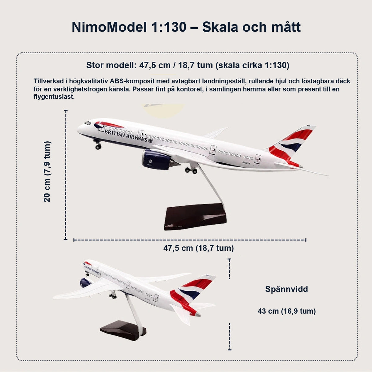 British Airways Boeing 787-9-modell i skala 1:130
