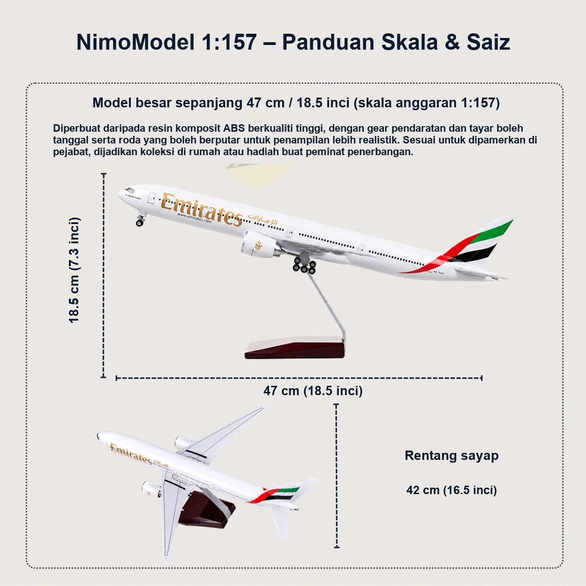 Panduan saiz dan ciri produk