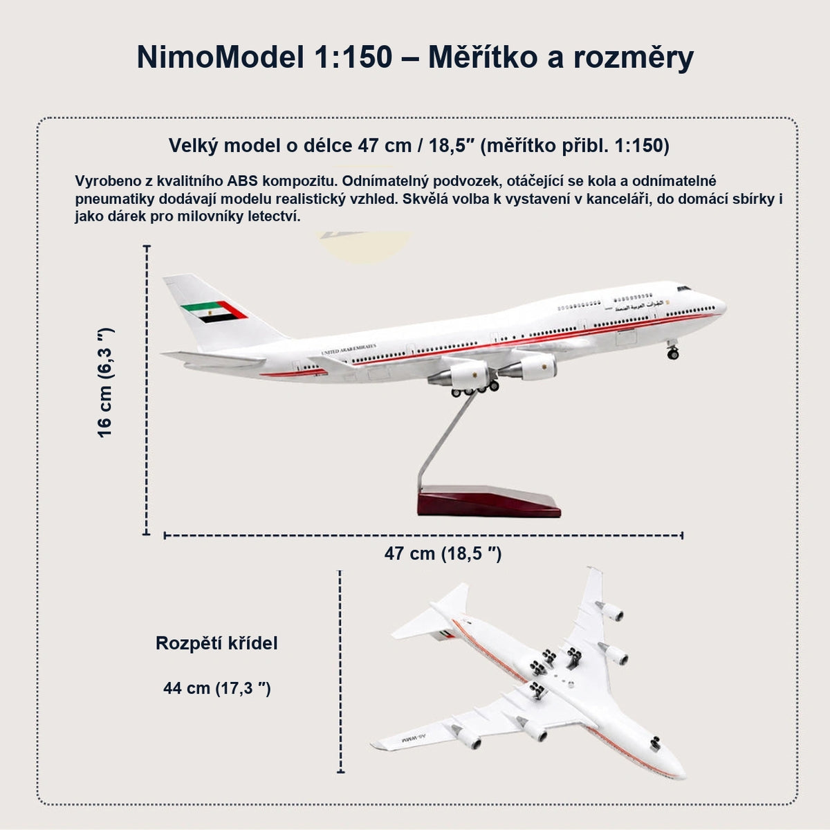 Model Boeing 747 prezidentské letky SAE v měřítku 1:150