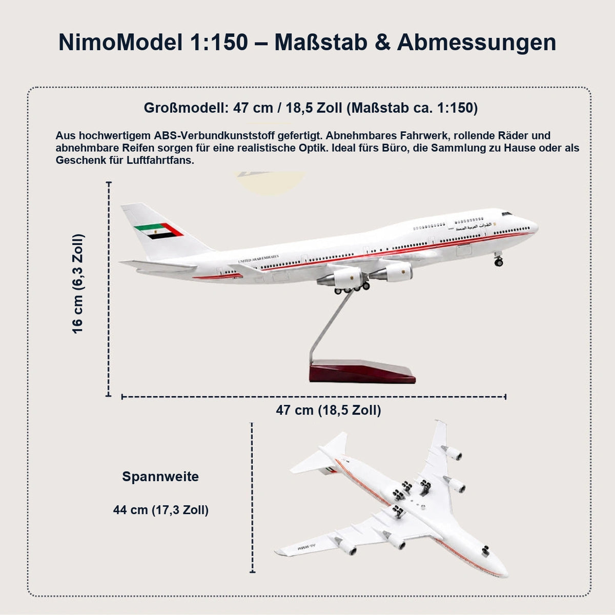 Präsidentenflug der VAE – Boeing 747 – Modell im Maßstab 1:150