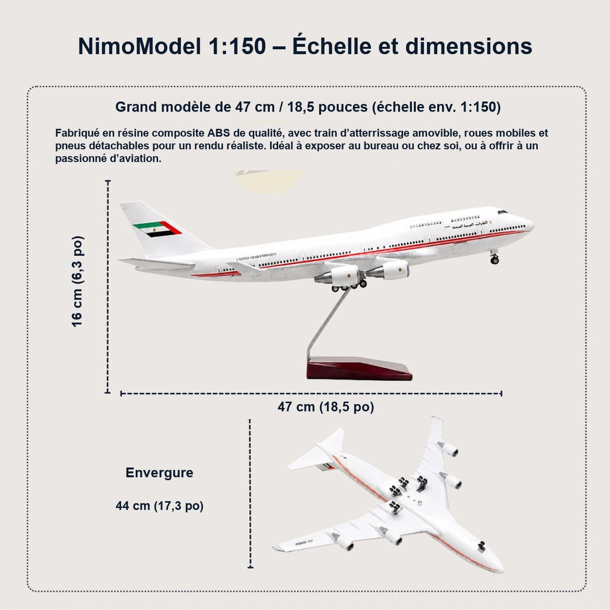 Maquette Boeing 747 de la flotte présidentielle des Émirats arabes unis à l’échelle 1:150
