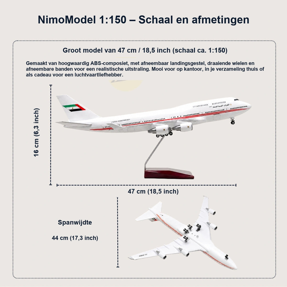 Schaalmodel Boeing 747 van de presidentiële vloot van de VAE 1:150