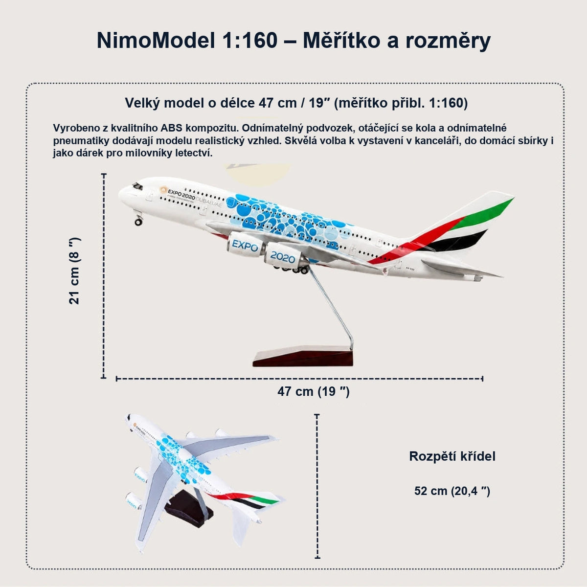 Model Emirates Airbus A380 Expo 2020 Edition v měřítku 1:160