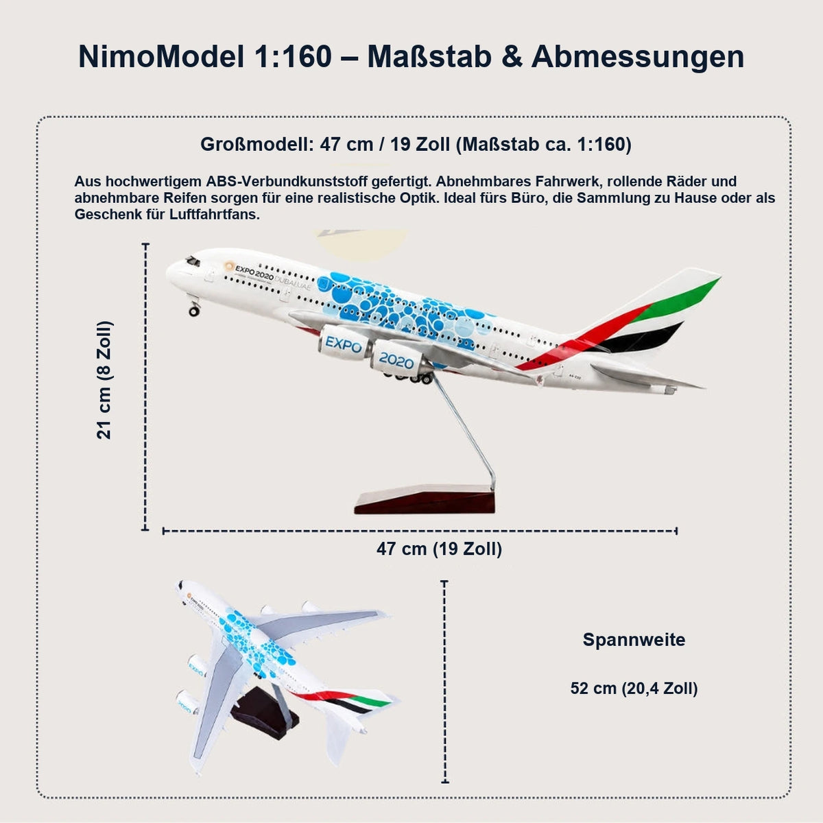 Emirates Airbus A380 Expo 2020 Edition – Modell im Maßstab 1:160